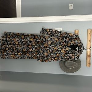 Lucky Brand size small black maxi dress with blue and orange floral print